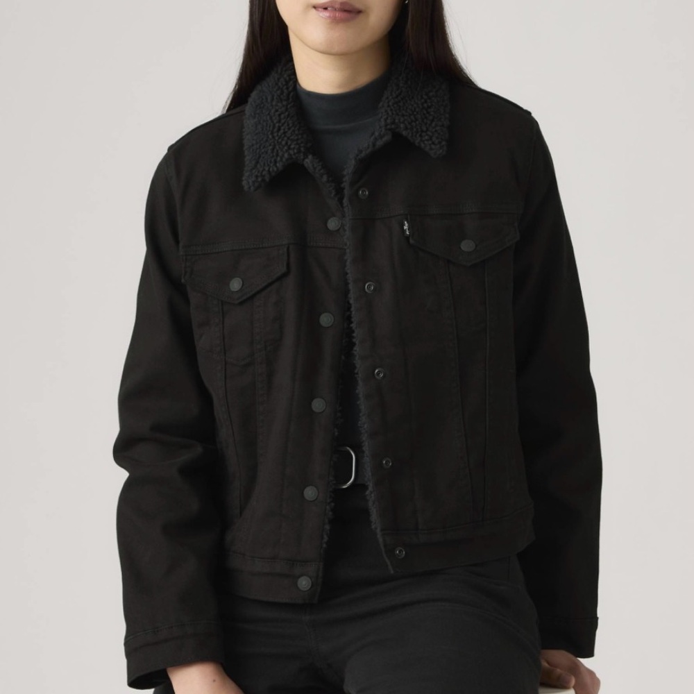 Men's Black Sherpa-Lined Shirt Jacket